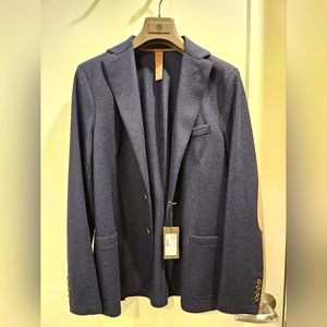Eleventy Sport Coat, Flannel Stretch Jacket, Size 50, Navy Blue